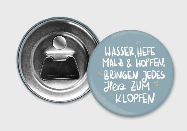 59 mm Button mit Flaschenöffner und Magnet Bierklopfen