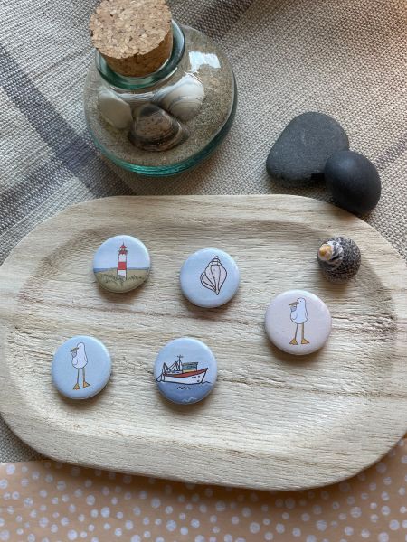 25 mm Meer (Fischkutter / Möwe / Muschel / Leuchtturm)