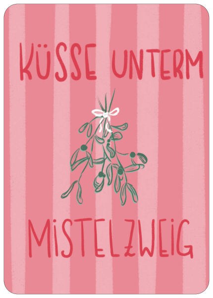Postkarte Küsse unterm Mistelzweig
