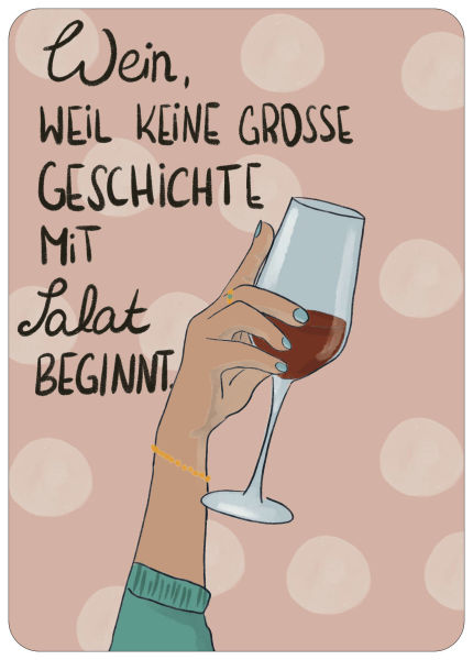 Postkarte Wein Spruch Salat